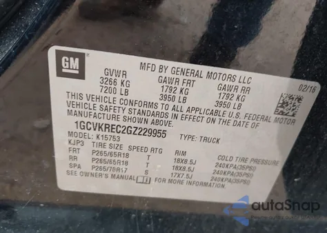 2016 Chevrolet Silverado 1500 2Lt from USA, damaged, VIN 1GCVKREC2GZ229955